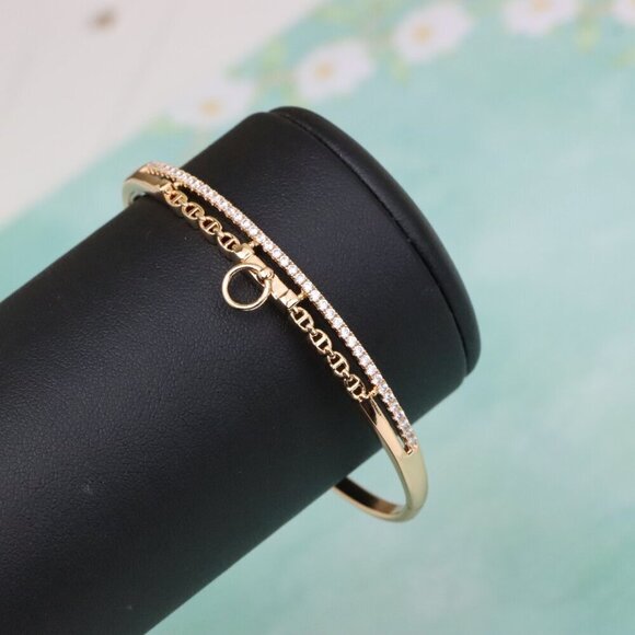 Rose Gold Chain Link Bangle with Dangling Ring, XPBL0576 - Picture 8 of 11